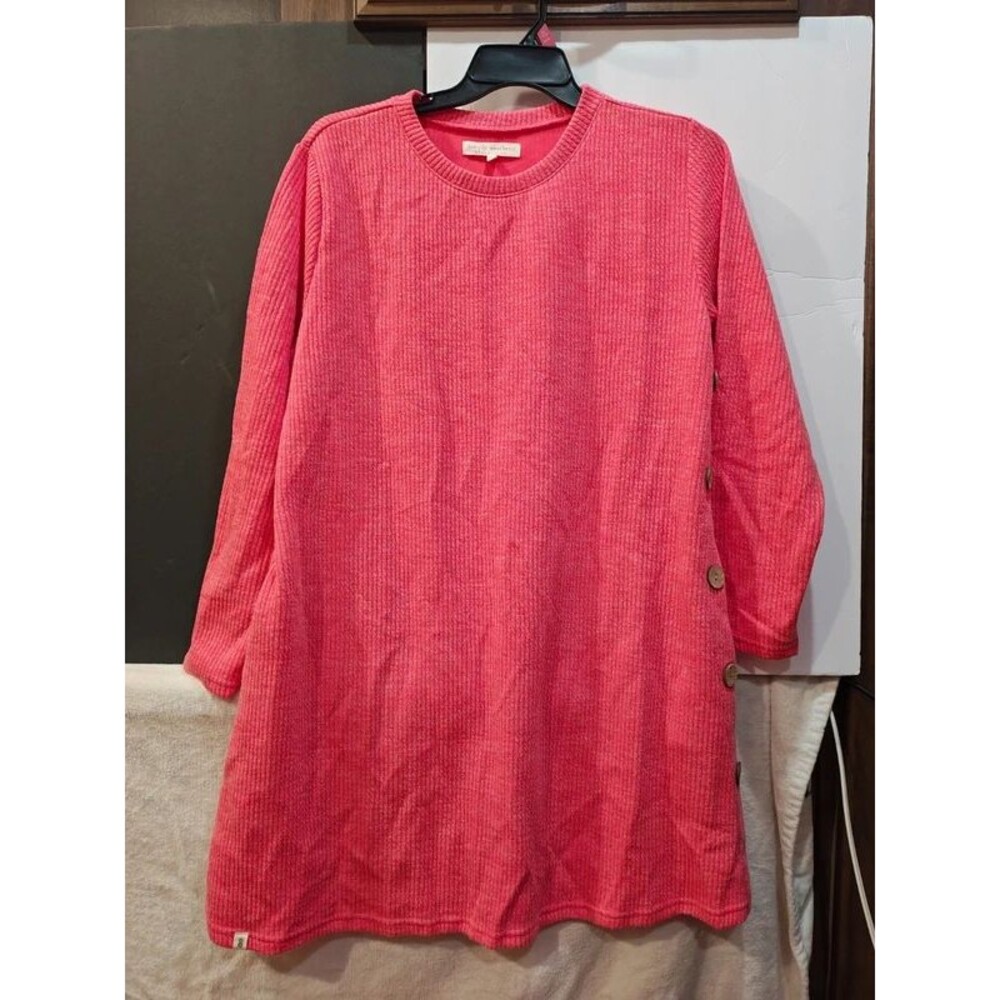 Simply Southern pink ribbed knit button-sleeve midi dress - Size XXL